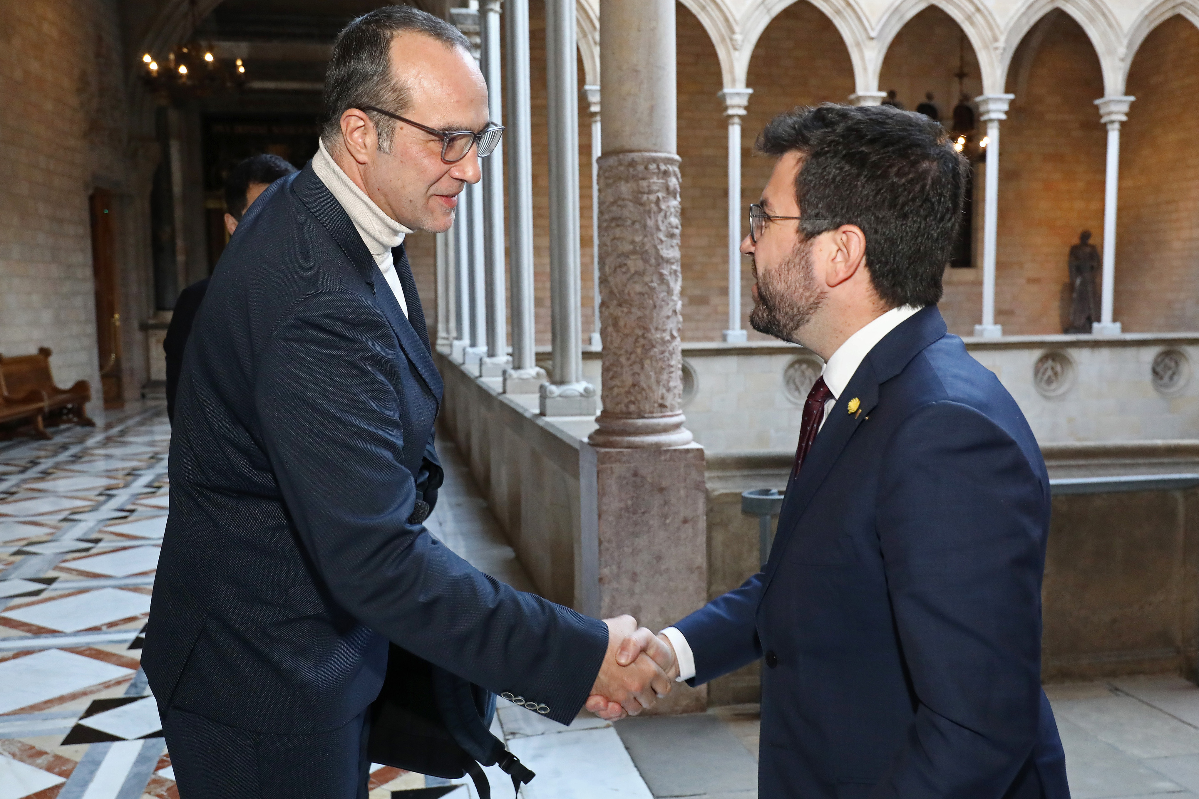 President de la Confederació de Cooperatives, Guillem Llorens, i el president de la Generalitat, Pere Aragonés