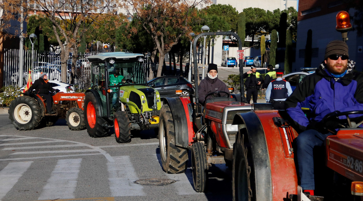 Uns tractors a Tarragona en la protesta d'Unió de Pagesos per reclamar mesures pel sector de l'avellana. Sílvia Jardí (ACN)