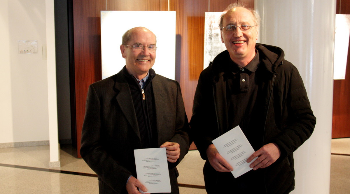 Joan Ganyet, a l'esquerra, i Antoni Pol, impulsors del manifest per crear una àrea econòmica especial entre Andorra i els Pirineus. Albert Lijarcio (ACN)